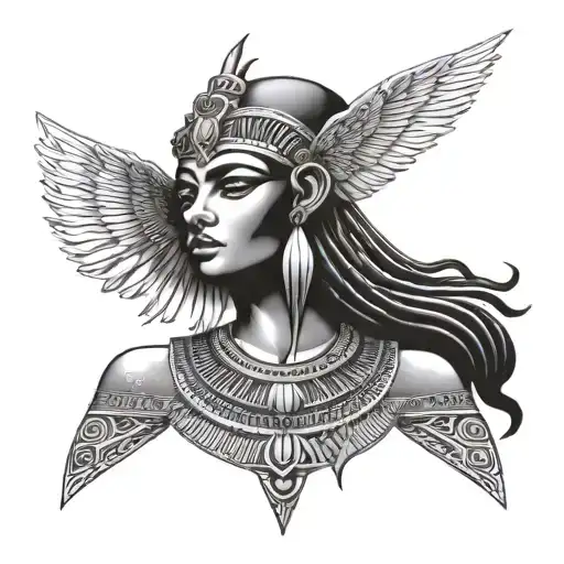 An Egyptian Goddess With Intricate Blackwork Details