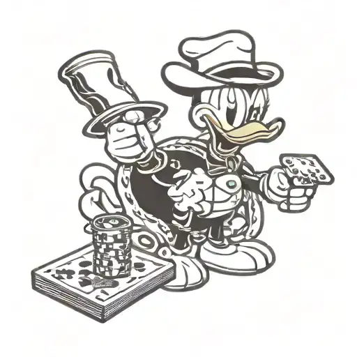 A Stylized Donald Duck And Pluto Poker Whit Gun