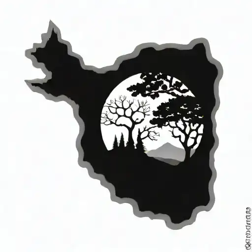 Tree Of Life In A Circle With Mountains In The Background And Dog Paw