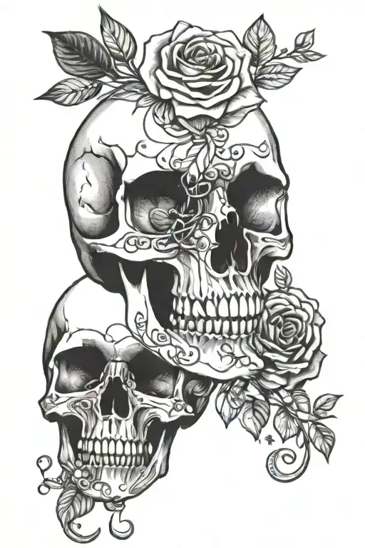 Unalome Skull Roses Intertwined