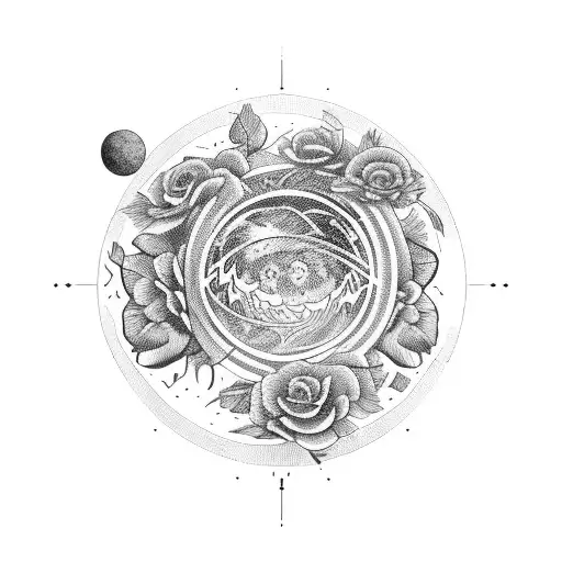 A Line Of Planets With Flowers Weaving Between