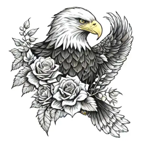 Realistic Bald Eagle Holding A Bouquet Of Flowers