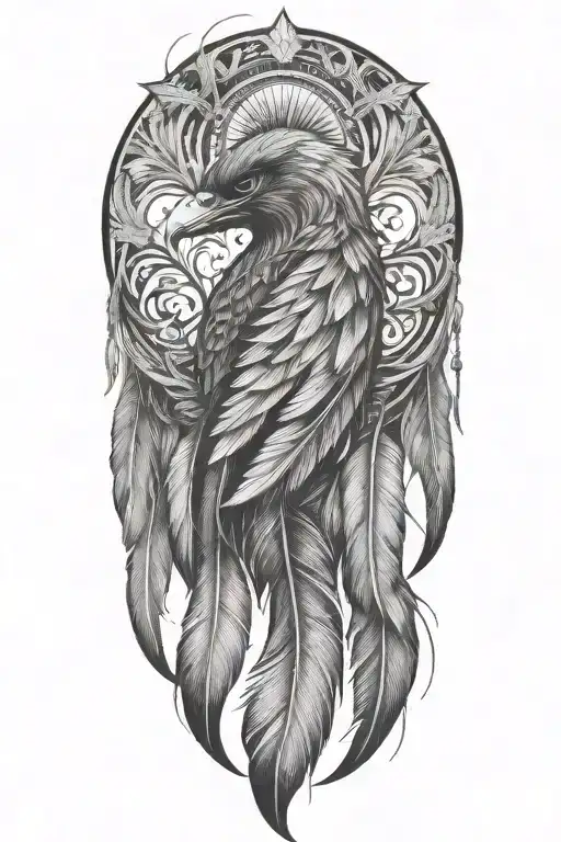 Two Long Feathers Hanging Down And Lighting Tree Of Life In The Centre