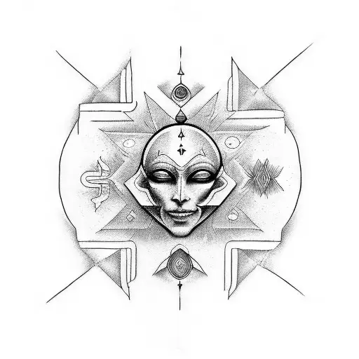 A Mystical Dmt-inspired Tattoo Depicting A Spiritual Journey Through Different Dimensions