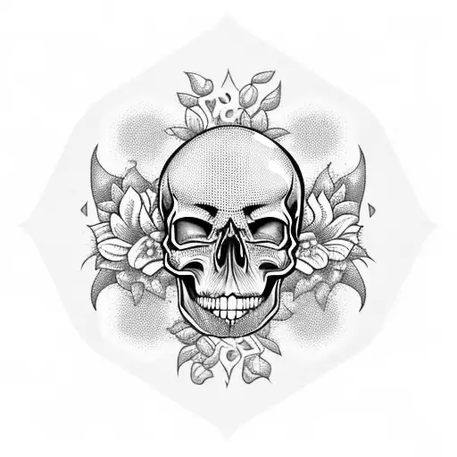 Skulls With Honeycomb Pattern In The Background And Flowers