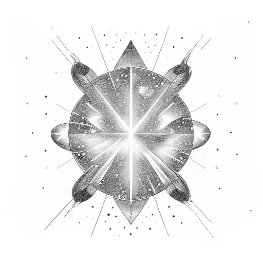 Galaxy With A Geometric Ray Of Light Shining Through