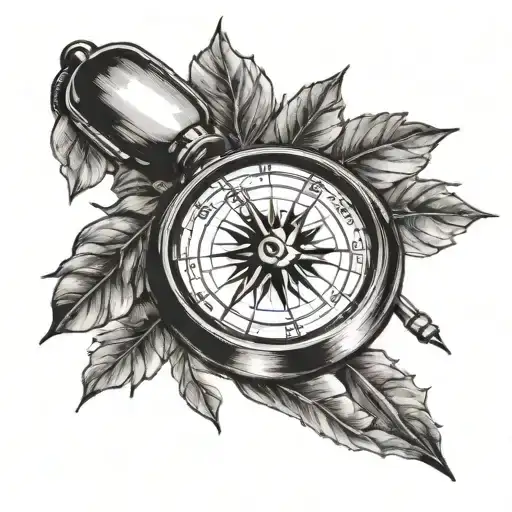 A Blackwork Tattoo Of A Compass With Elements Representing The Client's Favorite Sport