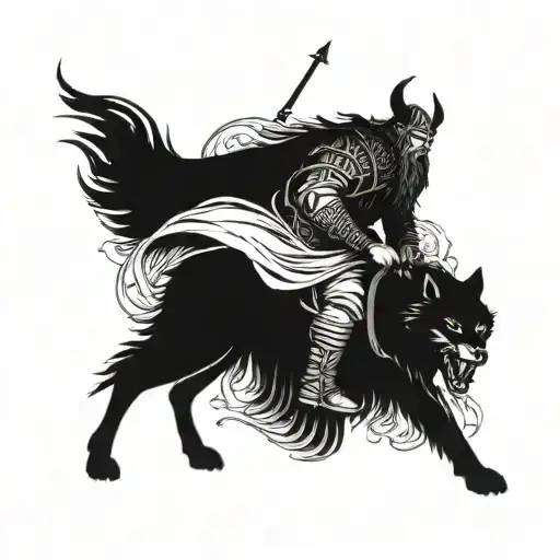 Viking Warrior Riding A Fierce Wolf Into Battle Scene