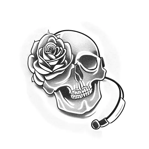 A Skull With Headphones Surrounded By Roses