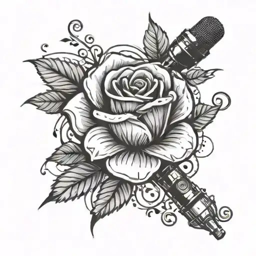 Dance Music Notes Rose Flower Surrounded With Mic