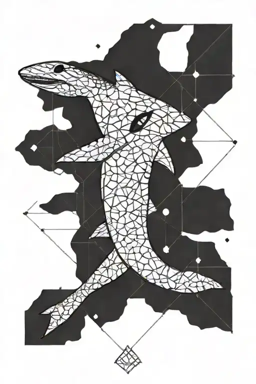 A Blackwork Design Of A Hammerhead Shark With Geometric Patterns Inspired By Marine Biology