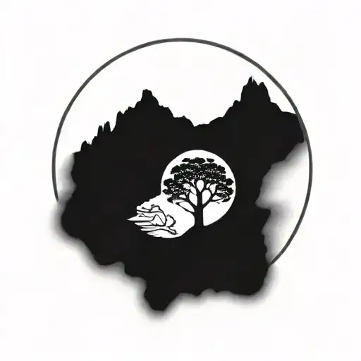 Small Tree Of Life In A Circle With Mountains In The Background And A Dog Paw Print