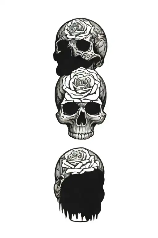 Mini Black Skulls With Roses For Eyes On Each Finger