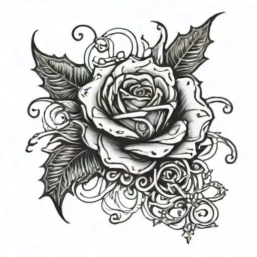 Gothic-inspired Rose Intertwined With Snowflakes Coming Together