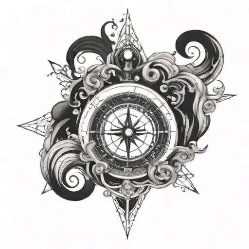A Compass Surrounded By Swirling Water Currents And Guiding Stars