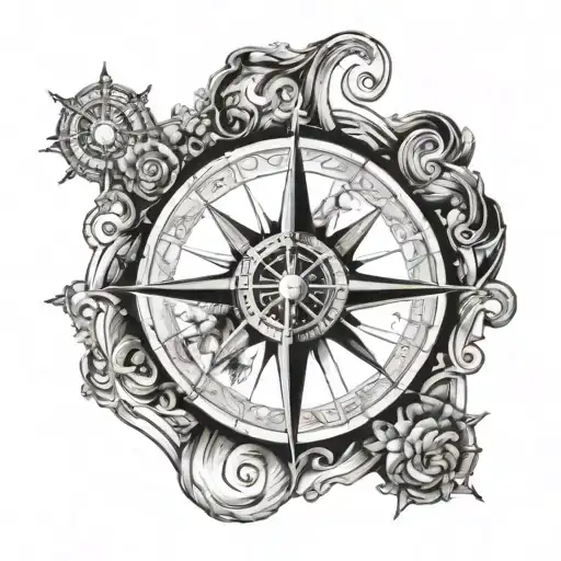 A Compass Surrounded By Swirling Water Currents And Guiding Stars Sparkling All Around