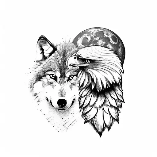 Wolf Moon And A Eagle On A Forearm