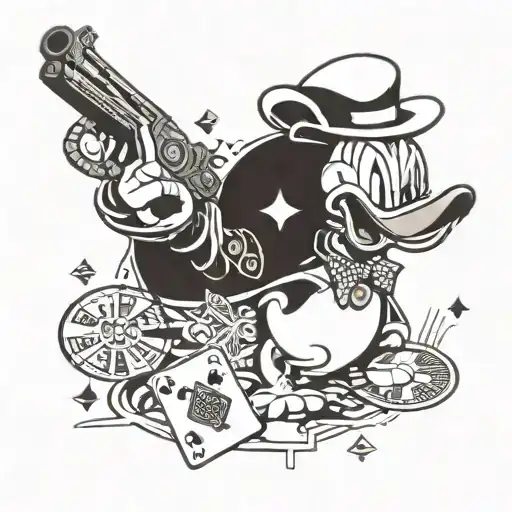 A Stylized Donald Duck And Pluto Poker Whit Gun Made