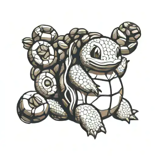 A Squirtle Playing With A Pile Of Coffee Beans Forming The Shape