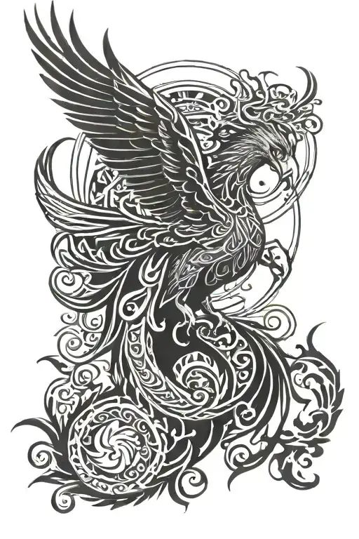 Phoenix Sun Tattoo Design Combining Elements Of Greek