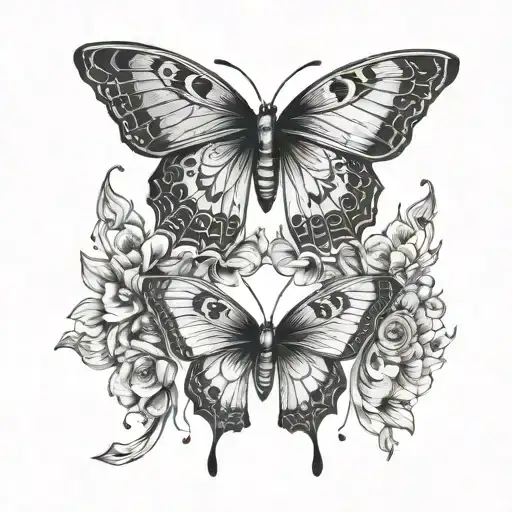 Moon Phases Forming The Wings Of A Butterfly In A Sketch Style