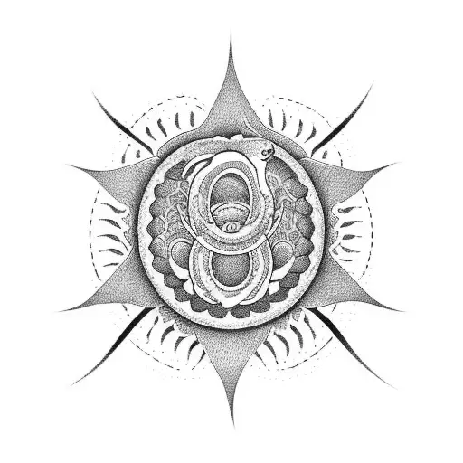 Japanese Ouroboros With Lotus Flower