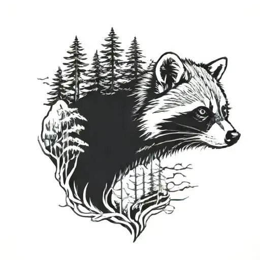 Mountains River Forest Raccoon Face