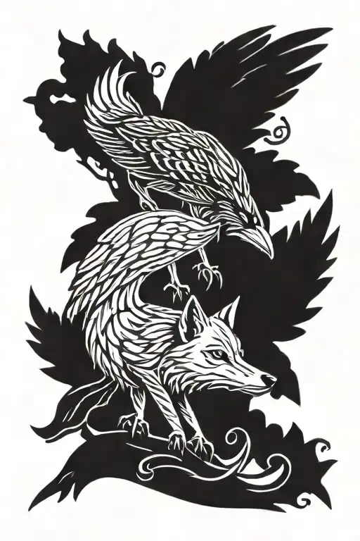 One Upside Dark Crow And One Dark Fox