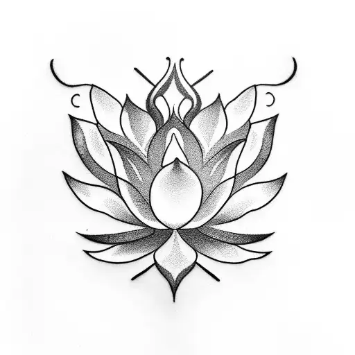 A Blackwork Tattoo Of A Lotus Flower With The Words 'Love Animals' Incorporated Into The Design