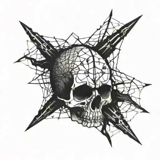 A Skull Made Out Of Arrowheads With Spider Webs In The Background