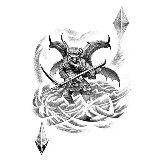 A Fierce Viking Warrior Battling A Dragon In Outer Space