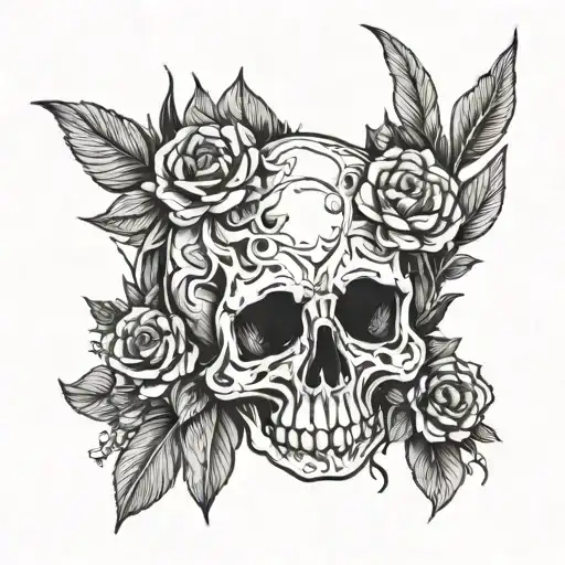 Skulls And Flowers Growing Inside Surrounded My Mountain Range