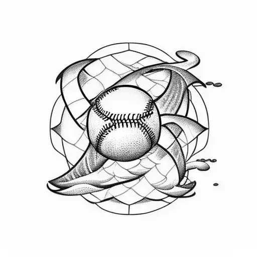 A Blackwork Tattoo Of A Baseball Diamond With Crashing Ocean Waves Surrounding It