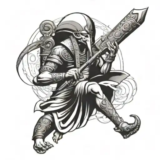 A Tattoo Of Thoth The Egyptian God Holding A Scroll With Ancient Symbols