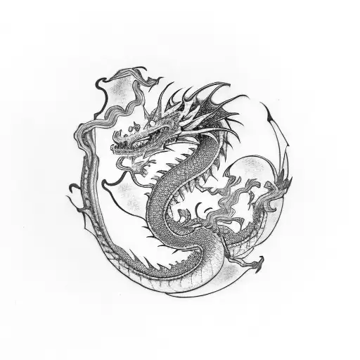 Dragon Curled Around A Traditional Japane Lanter