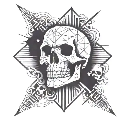 An Abstract Geometric Design Incorporating Punk-rock Symbols And Skulls