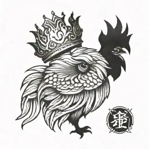 A Rooster Wearing A Crown Made Entirely Black Human