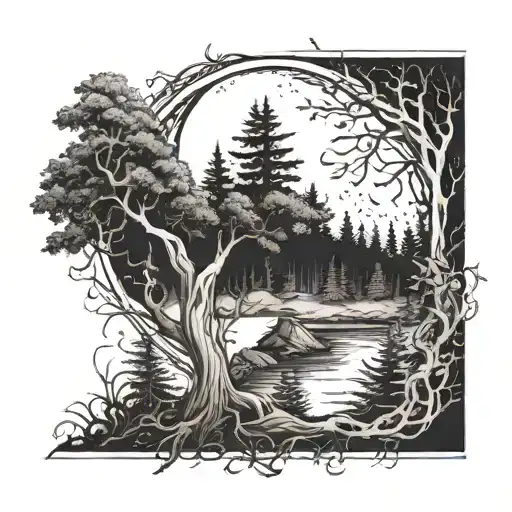 Incorporate A Detailed Crescent Moon Into A Mystical Forest Scene