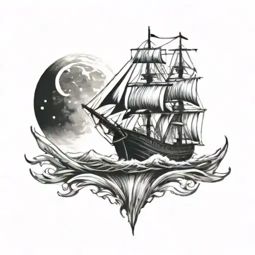 A Celestial Pirate Ship With The Moon As Its Sail Boat