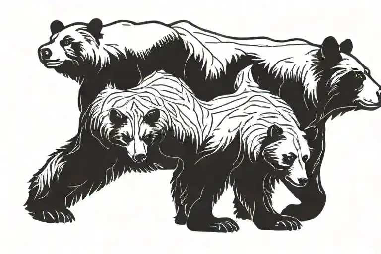 Bear Familiy With Dad Mom And Child Bear Walikng Ina Line