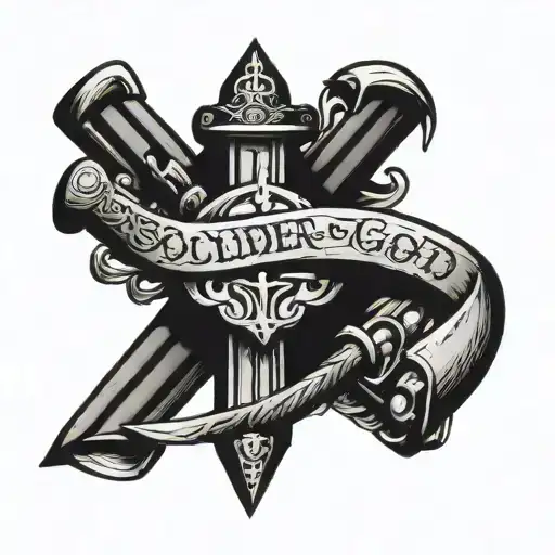 Script That Says Soldier Of God In Hebrew Engraved On A Sword That Is Wrapped In The Crown Of Thorns