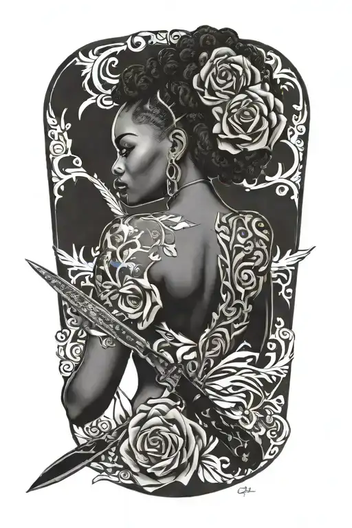 Black Woman With Fade Hair Back Facing With Knife