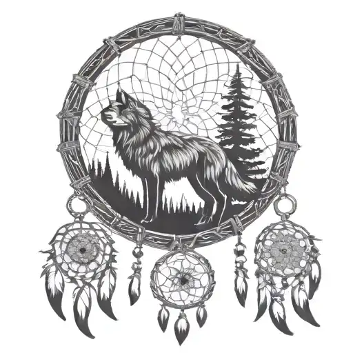 Dreamcatcher With Wolf Howling