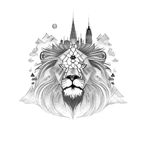 A Sketch-style Lion With The Lyon City Skyline As Its Mane