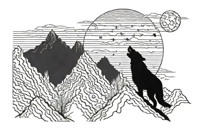 A Silhouette Of A Lone Wolf Howling At The Moon With A Mountain Range In The Background