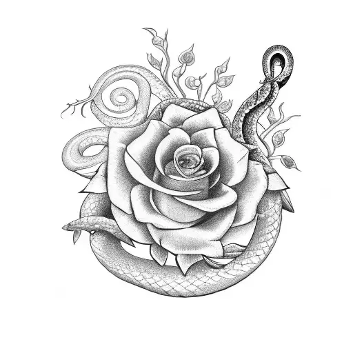 A Knife And A Snake Entwined With Flowers