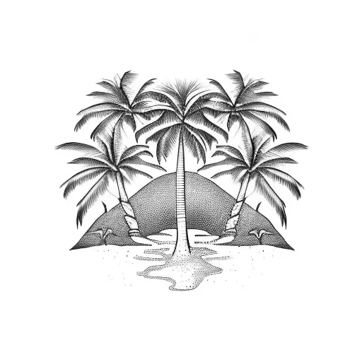 African Continent With Animals Palm Trees And A Beach Around It