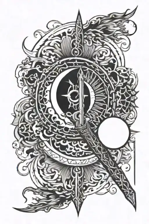 Sword And Rising Sun And Crescent Moon And Seven Starts