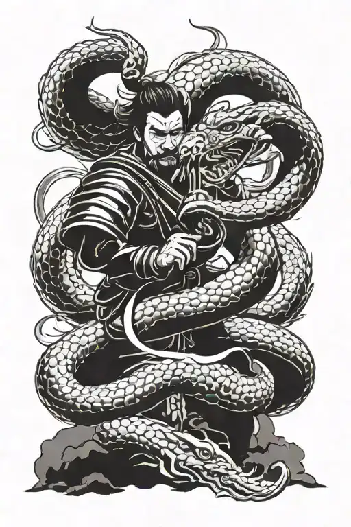 Samurai Fighting Ouroboros Snake Coming