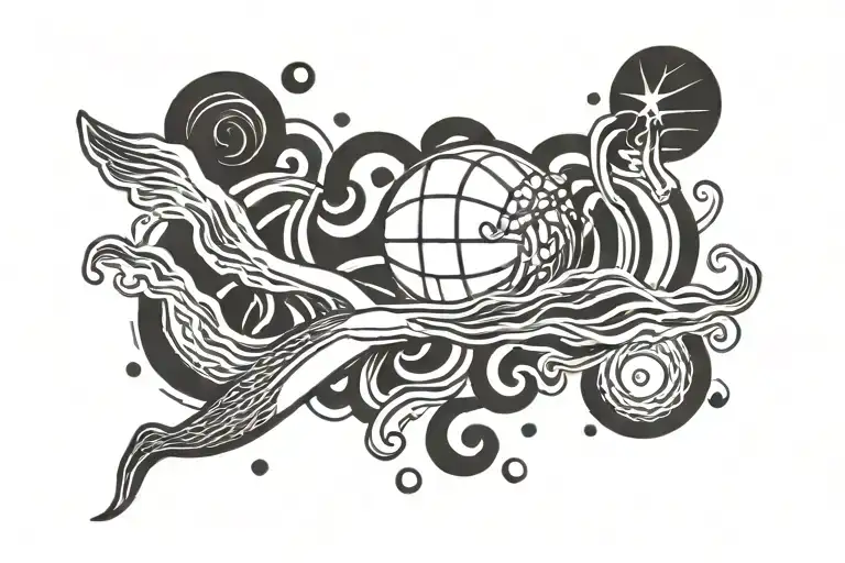 A Tattoo Of An Nba Logo Merged With Ocean Waves And Sea Animals